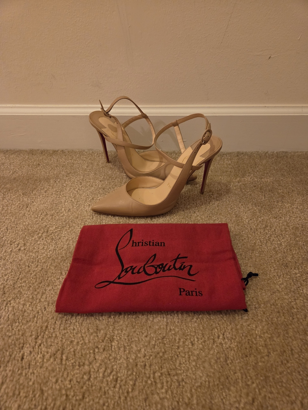 Christian Louboutin Nude Slingback Pointed-Toe Pumps